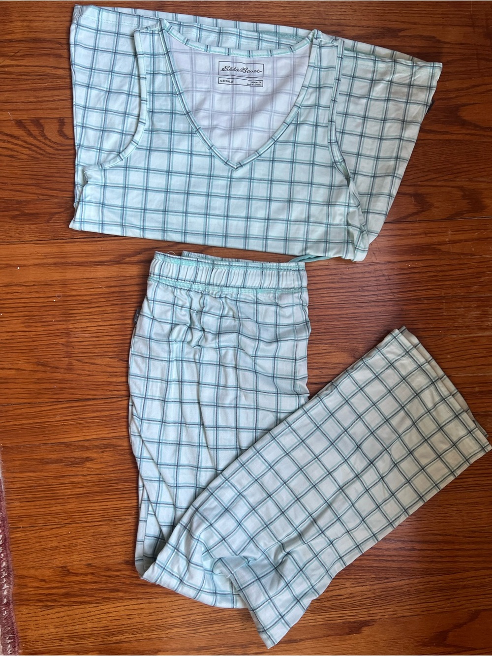Eddie Bauer women’s Mint Green Plaid Two-Piece Pajama Set